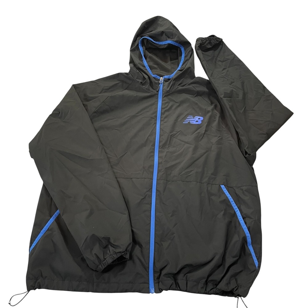 New Balance Mens Windbreaker Jacket XL Black Blue Full Zip Mesh Lined RN130893
